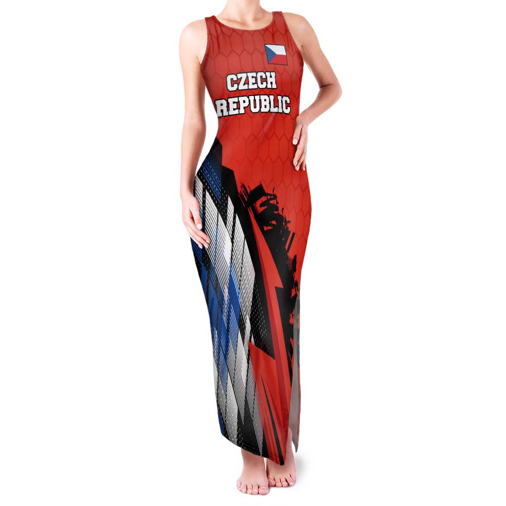 Czech Republic Family Matching Tank Maxi Dress and Hawaiian Shirt with Red Black Blue Brushstroke Design and National Lion - Wonder Print Shop