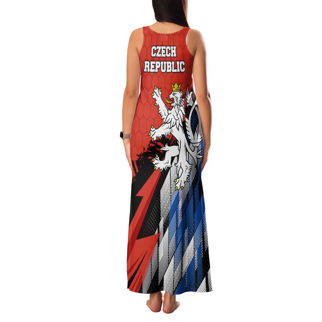 Czech Republic Family Matching Tank Maxi Dress and Hawaiian Shirt with Red Black Blue Brushstroke Design and National Lion - Wonder Print Shop