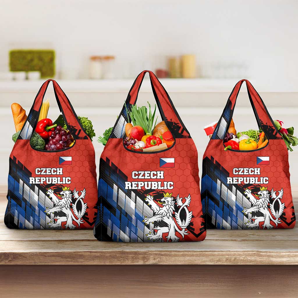 Czech Republic Grocery Bag with Red Black Blue Brushstroke Design and National Lion - Wonder Print Shop