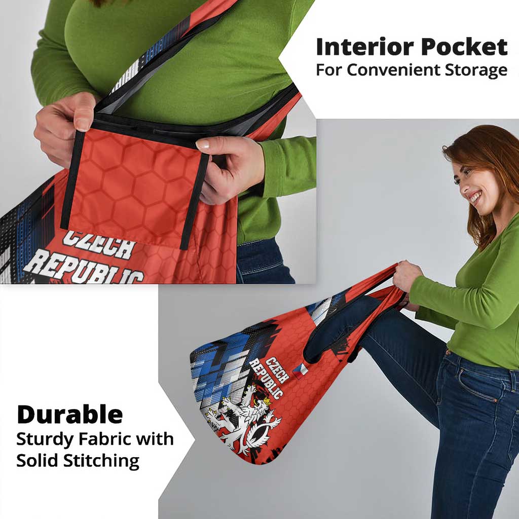 Czech Republic Grocery Bag with Red Black Blue Brushstroke Design and National Lion - Wonder Print Shop