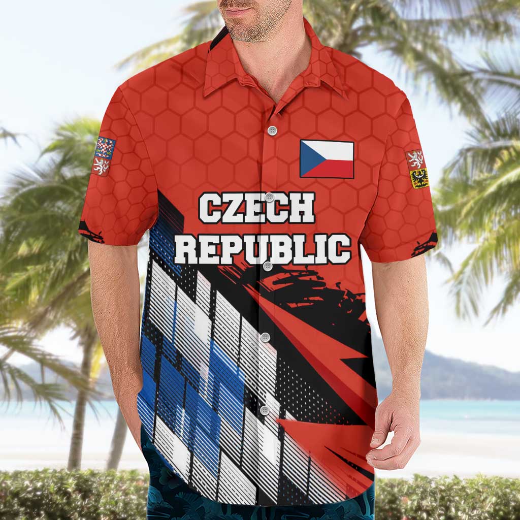 Czech Republic Hawaiian Shirt with Red Black Blue Brushstroke Design and National Lion - Wonder Print Shop