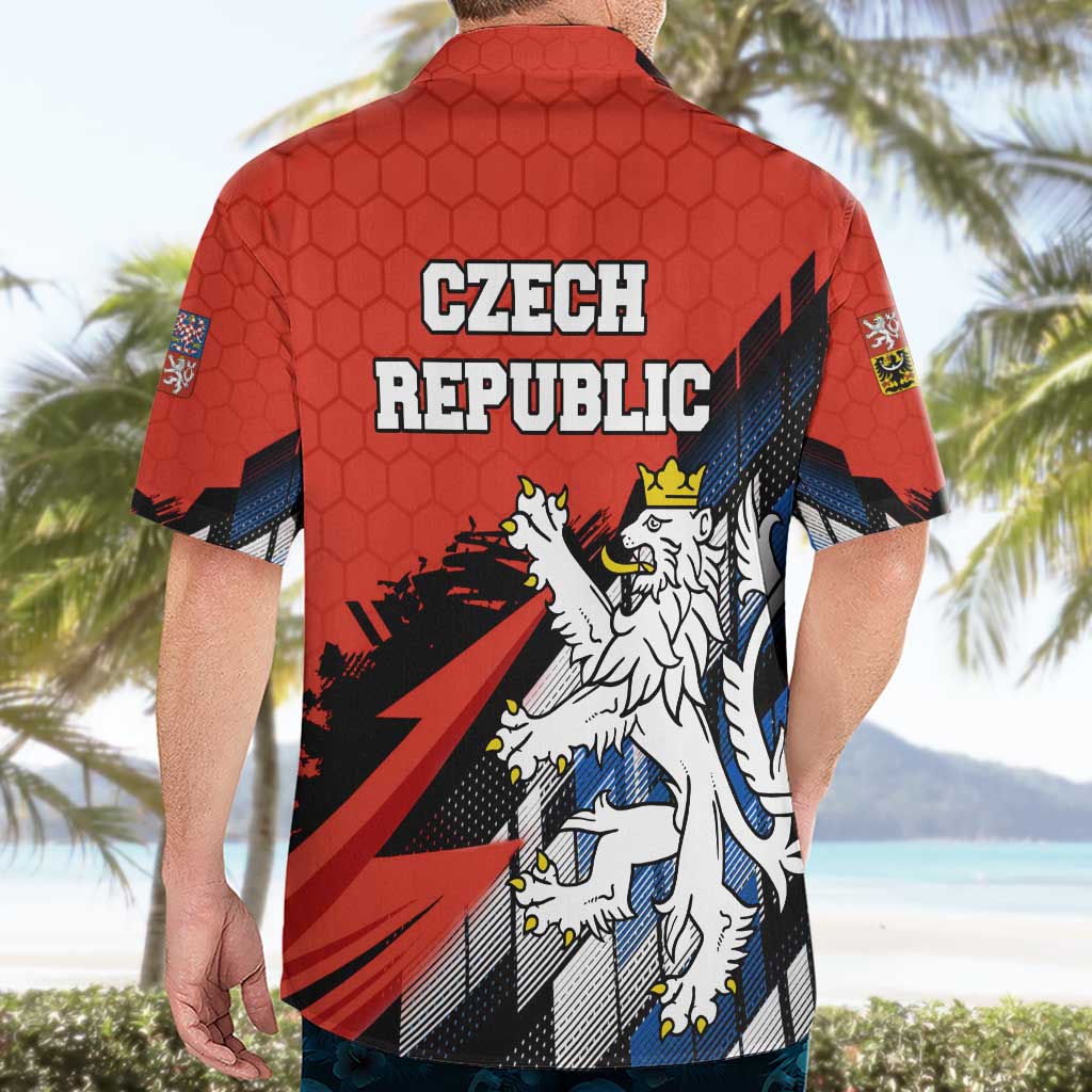 Czech Republic Hawaiian Shirt with Red Black Blue Brushstroke Design and National Lion - Wonder Print Shop