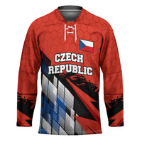 Czech Republic Hockey Jersey with Red Black Blue Brushstroke Design and National Lion - Wonder Print Shop