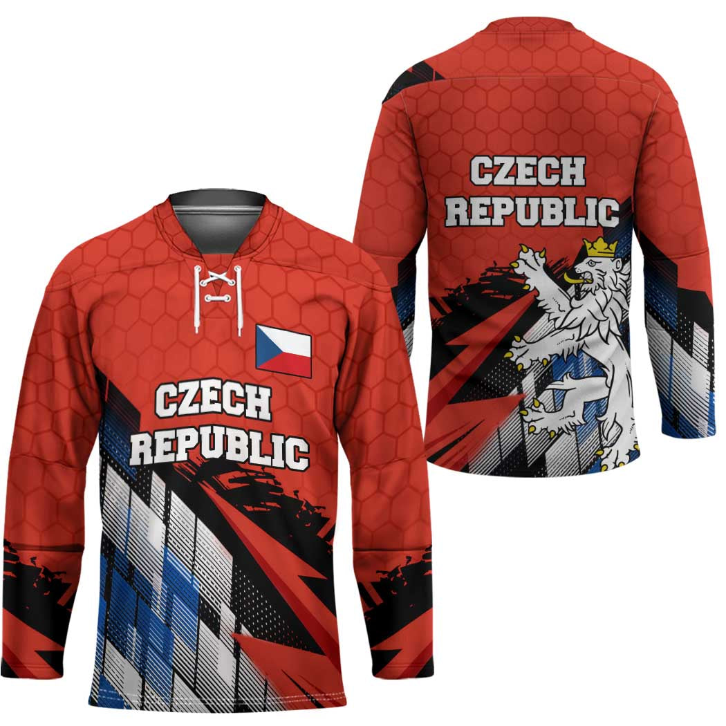 Czech Republic Hockey Jersey with Red Black Blue Brushstroke Design and National Lion - Wonder Print Shop