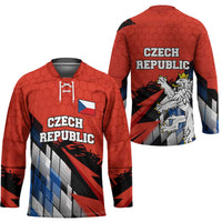 Czech Republic Hockey Jersey with Red Black Blue Brushstroke Design and National Lion - Wonder Print Shop