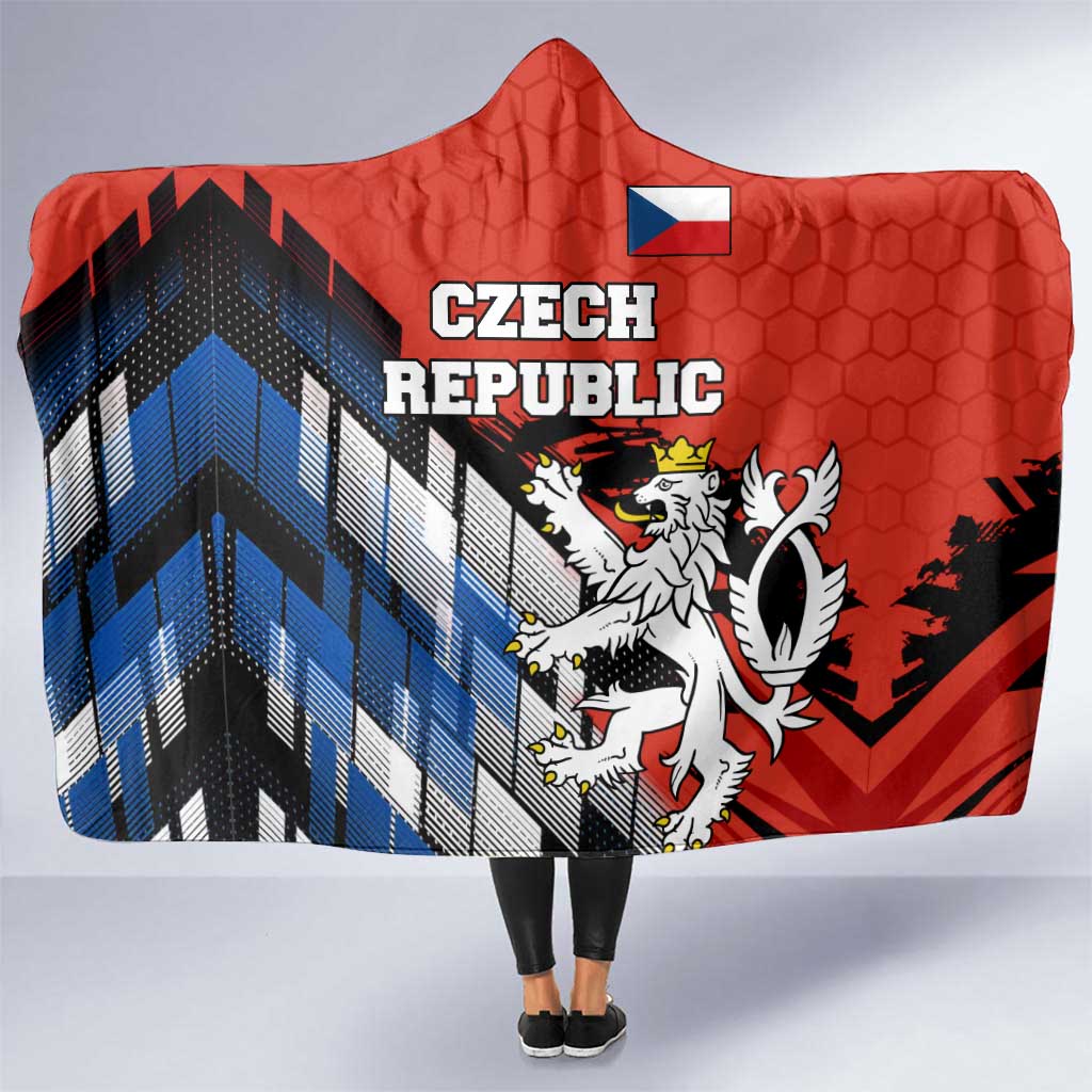 Czech Republic Hooded Blanket with Red Black Blue Brushstroke Design and National Lion - Wonder Print Shop