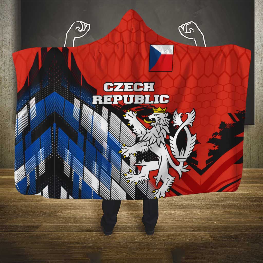 Czech Republic Hooded Blanket with Red Black Blue Brushstroke Design and National Lion - Wonder Print Shop