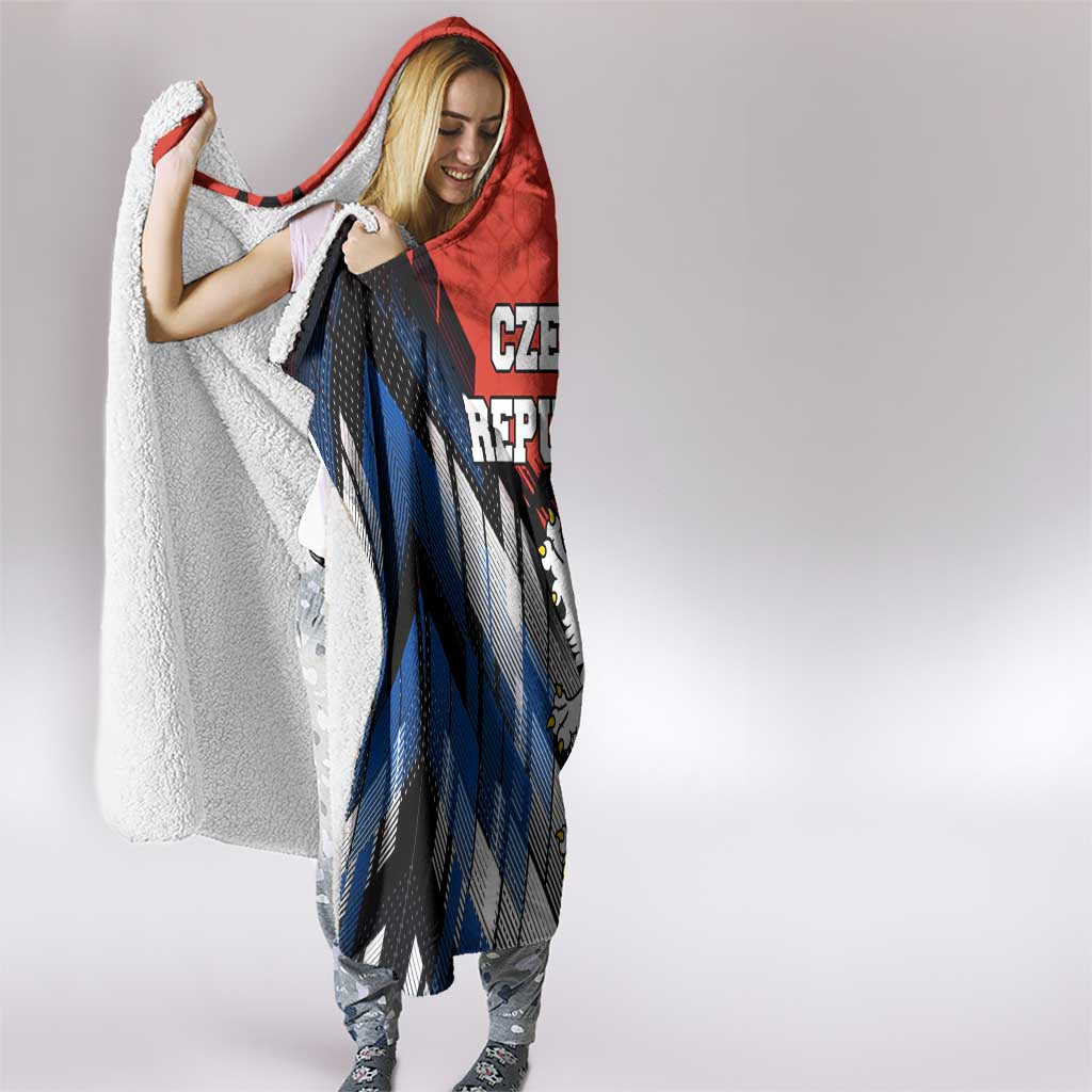 Czech Republic Hooded Blanket with Red Black Blue Brushstroke Design and National Lion - Wonder Print Shop