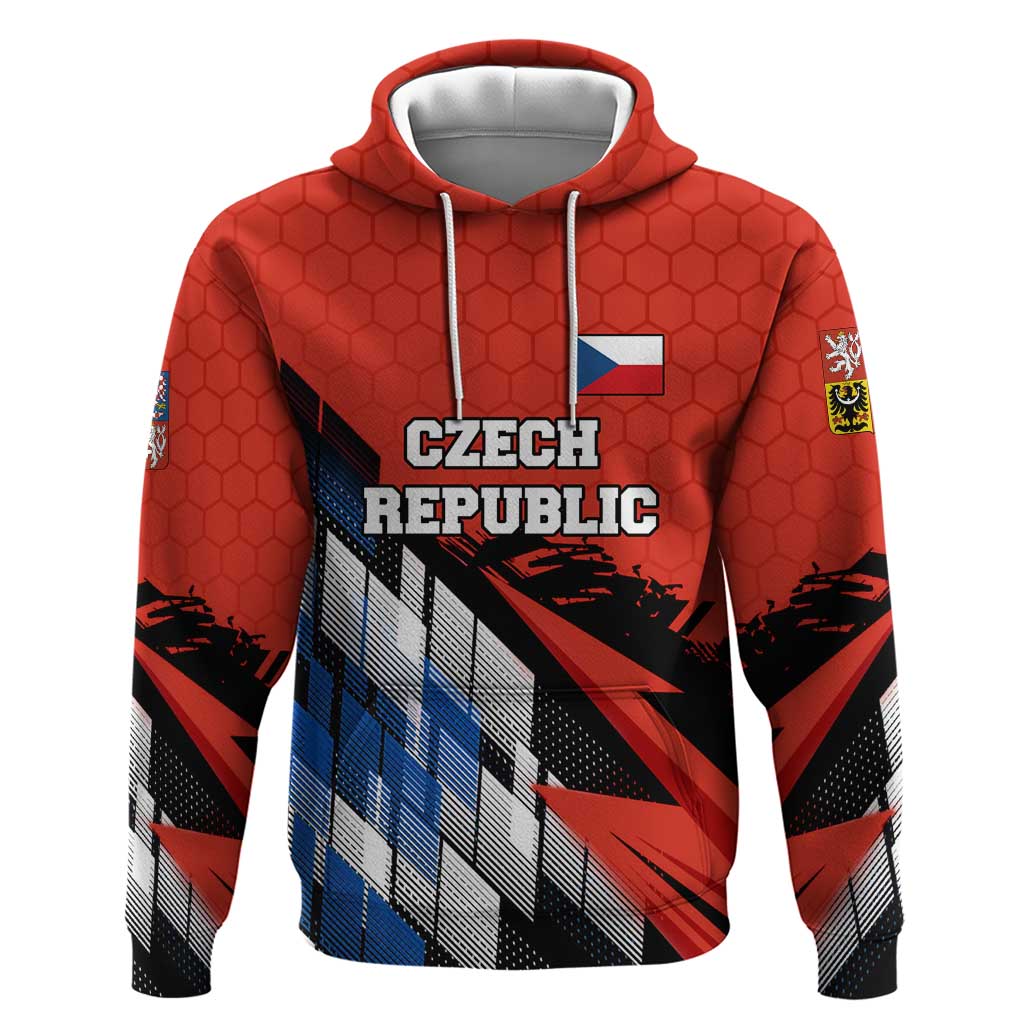 Czech Republic Hoodie with Red Black Blue Brushstroke Design and National Lion - Wonder Print Shop