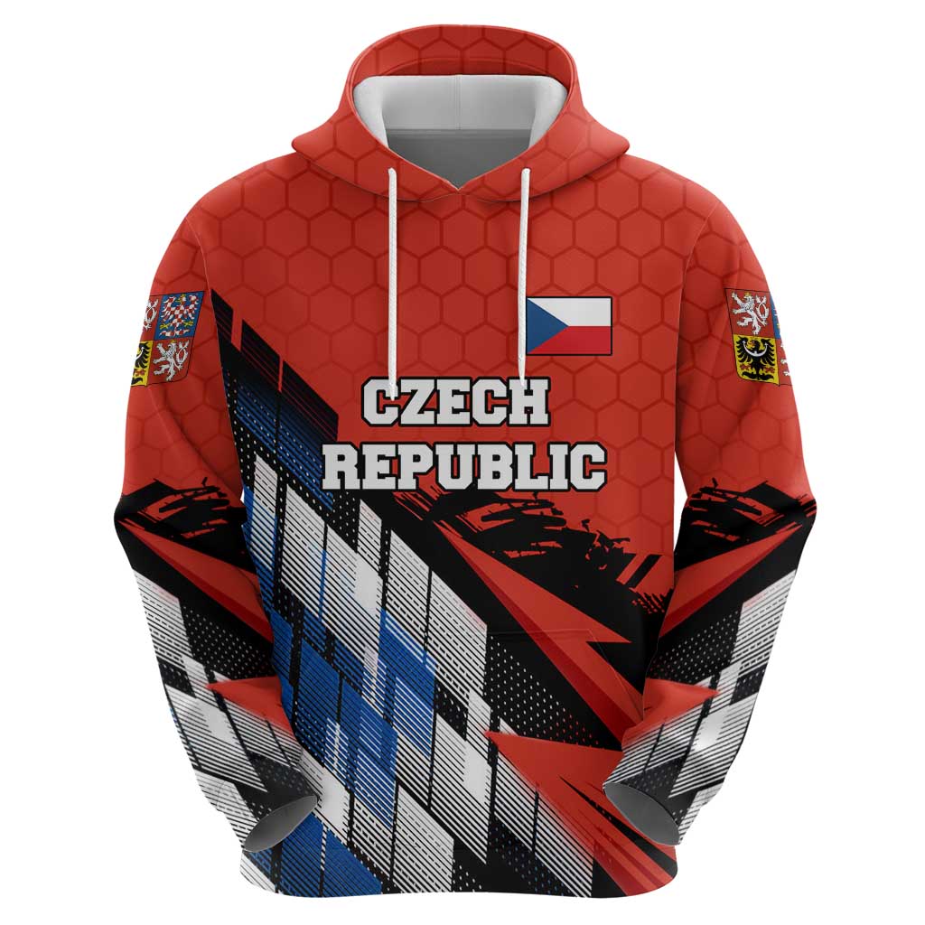 Czech Republic Hoodie with Red Black Blue Brushstroke Design and National Lion - Wonder Print Shop