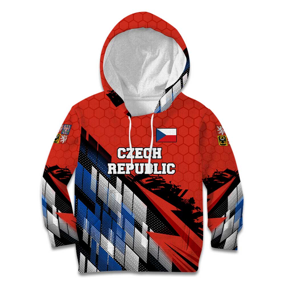 Czech Republic Kid Hoodie with Red Black Blue Brushstroke Design and National Lion - Wonder Print Shop