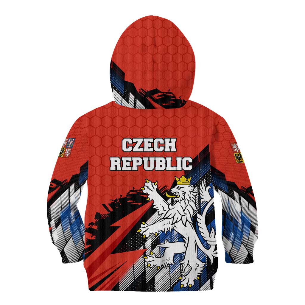 Czech Republic Kid Hoodie with Red Black Blue Brushstroke Design and National Lion - Wonder Print Shop