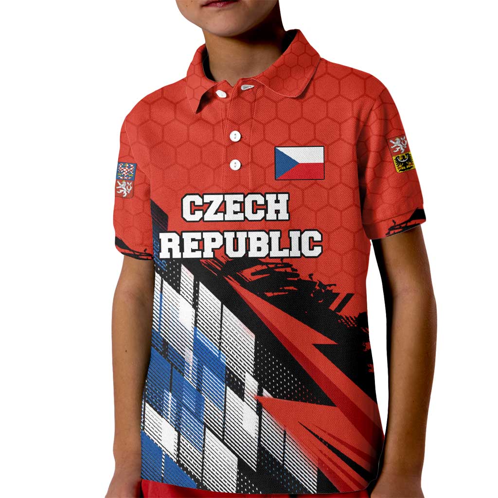 Czech Republic Kid Polo Shirt with Red Black Blue Brushstroke Design and National Lion - Wonder Print Shop