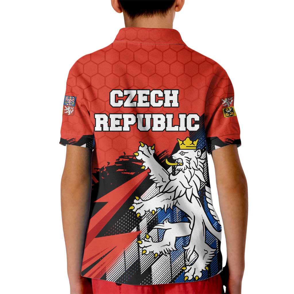 Czech Republic Kid Polo Shirt with Red Black Blue Brushstroke Design and National Lion - Wonder Print Shop