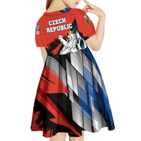 Czech Republic Kid Short Sleeve Dress with Red Black Blue Brushstroke Design and National Lion - Wonder Print Shop
