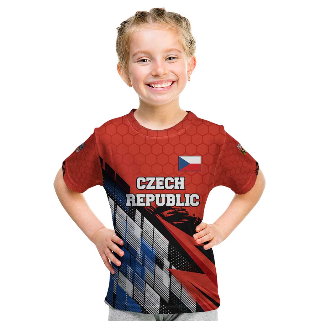 Czech Republic Kid T Shirt with Red Black Blue Brushstroke Design and National Lion - Wonder Print Shop