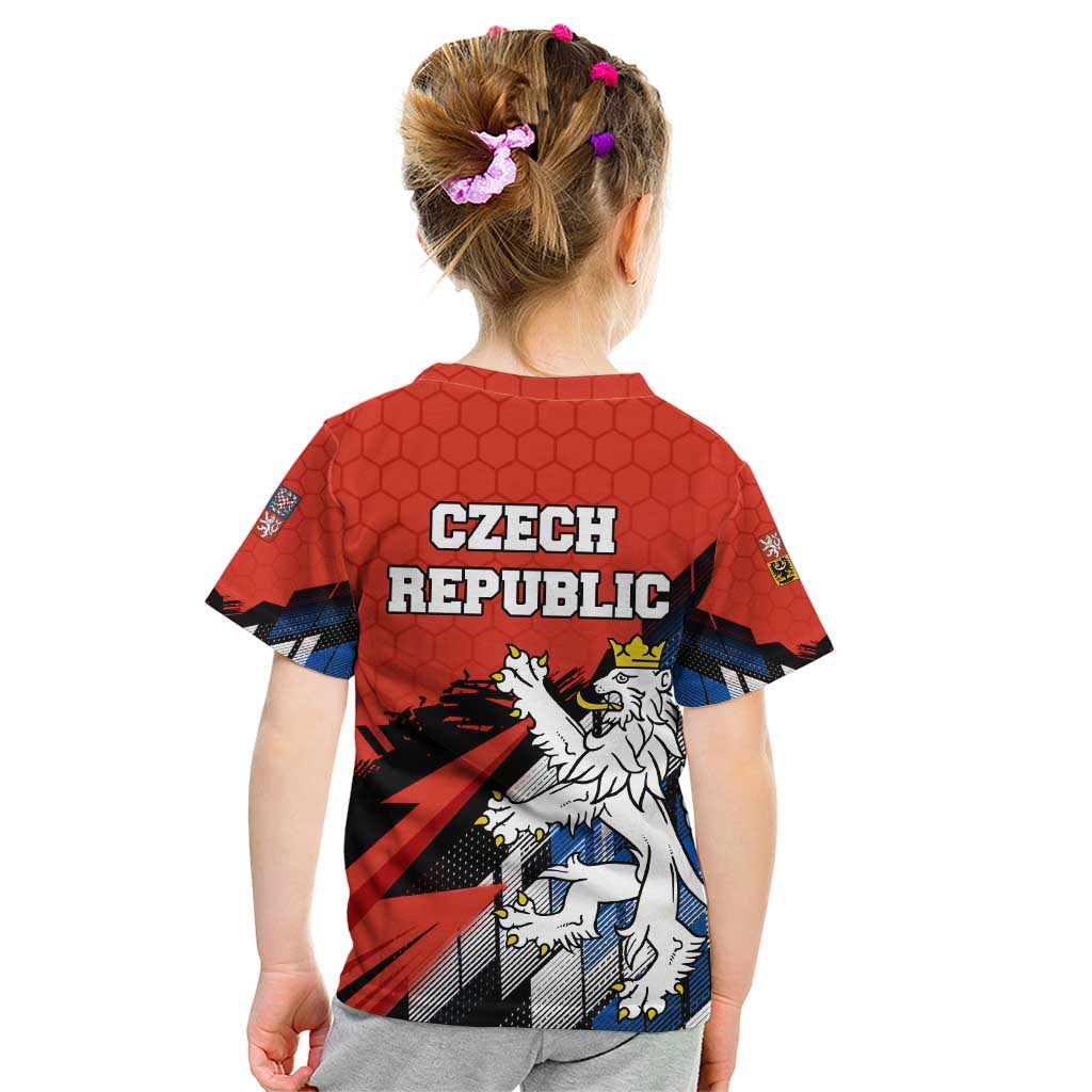 Czech Republic Kid T Shirt with Red Black Blue Brushstroke Design and National Lion - Wonder Print Shop