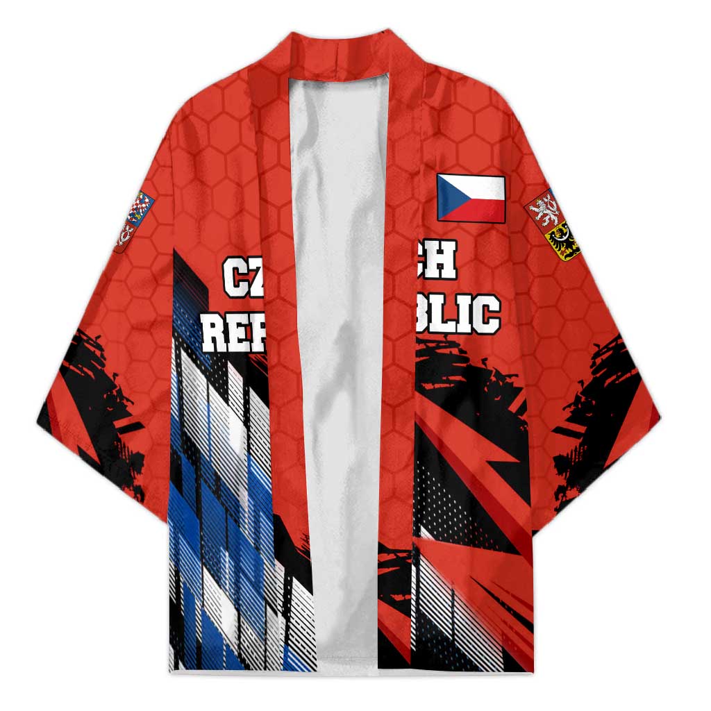 Czech Republic Kimono with Red Black Blue Brushstroke Design and National Lion - Wonder Print Shop