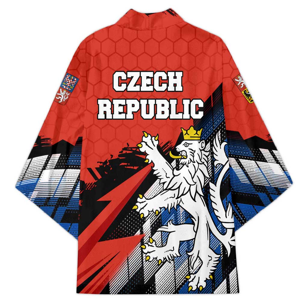 Czech Republic Kimono with Red Black Blue Brushstroke Design and National Lion - Wonder Print Shop