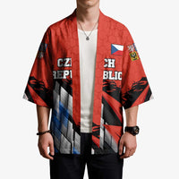 Czech Republic Kimono with Red Black Blue Brushstroke Design and National Lion - Wonder Print Shop