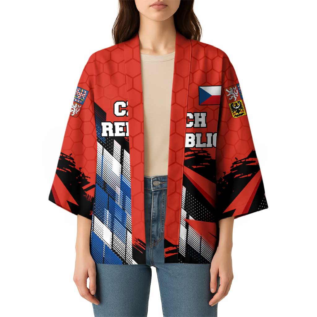 Czech Republic Kimono with Red Black Blue Brushstroke Design and National Lion - Wonder Print Shop