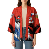 Czech Republic Kimono with Red Black Blue Brushstroke Design and National Lion - Wonder Print Shop