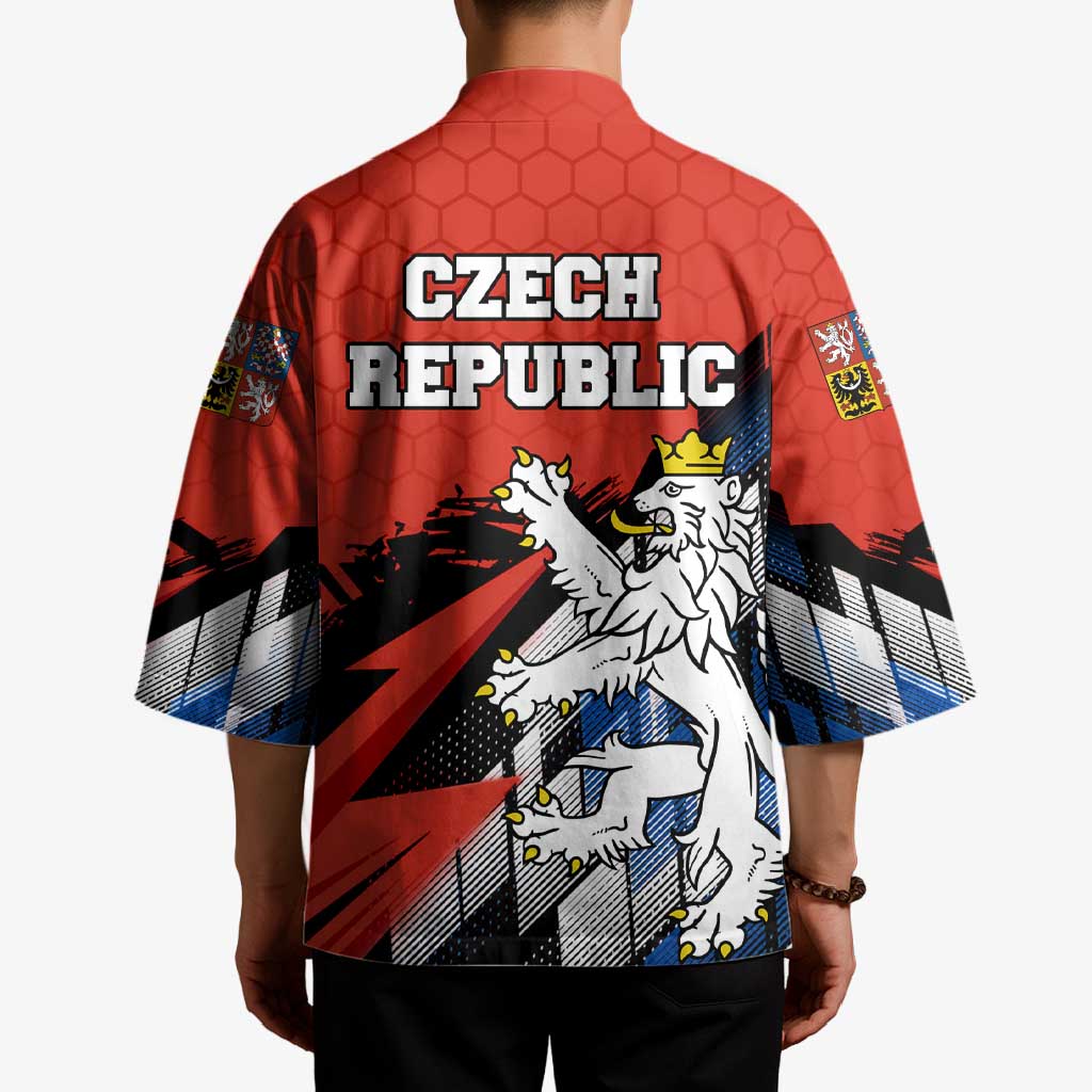 Czech Republic Kimono with Red Black Blue Brushstroke Design and National Lion - Wonder Print Shop