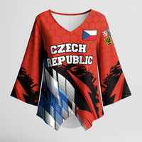 Czech Republic Kimono Sleeve Blouse with Red Black Blue Brushstroke Design and National Lion - Wonder Print Shop