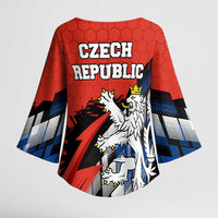 Czech Republic Kimono Sleeve Blouse with Red Black Blue Brushstroke Design and National Lion - Wonder Print Shop