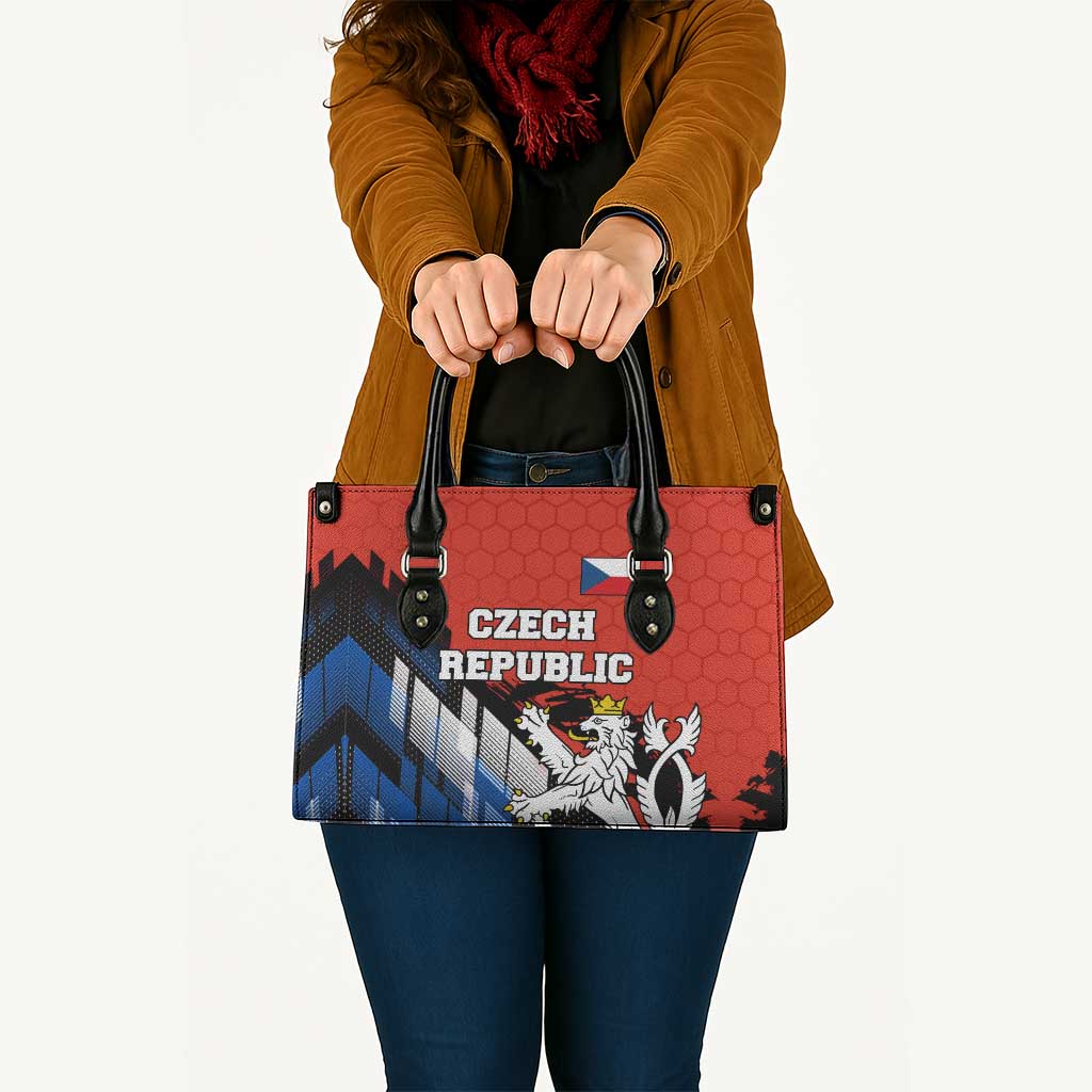 Czech Republic Leather Bag with Red Black Blue Brushstroke Design and National Lion - Wonder Print Shop