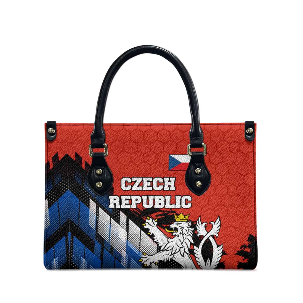 Czech Republic Leather Bag with Red Black Blue Brushstroke Design and National Lion - Wonder Print Shop