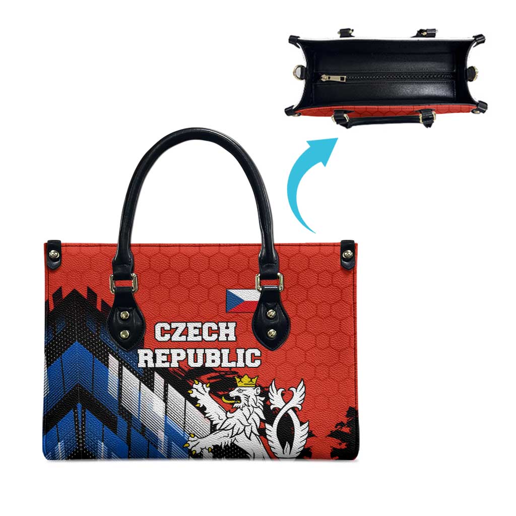 Czech Republic Leather Bag with Red Black Blue Brushstroke Design and National Lion - Wonder Print Shop