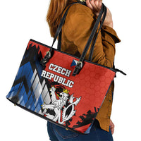 Czech Republic Leather Tote Bag with Red Black Blue Brushstroke Design and National Lion - Wonder Print Shop