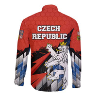 Czech Republic Long Sleeve Button Shirt with Red Black Blue Brushstroke Design and National Lion - Wonder Print Shop