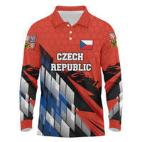 Czech Republic Long Sleeve Polo Shirt with Red Black Blue Brushstroke Design and National Lion - Wonder Print Shop