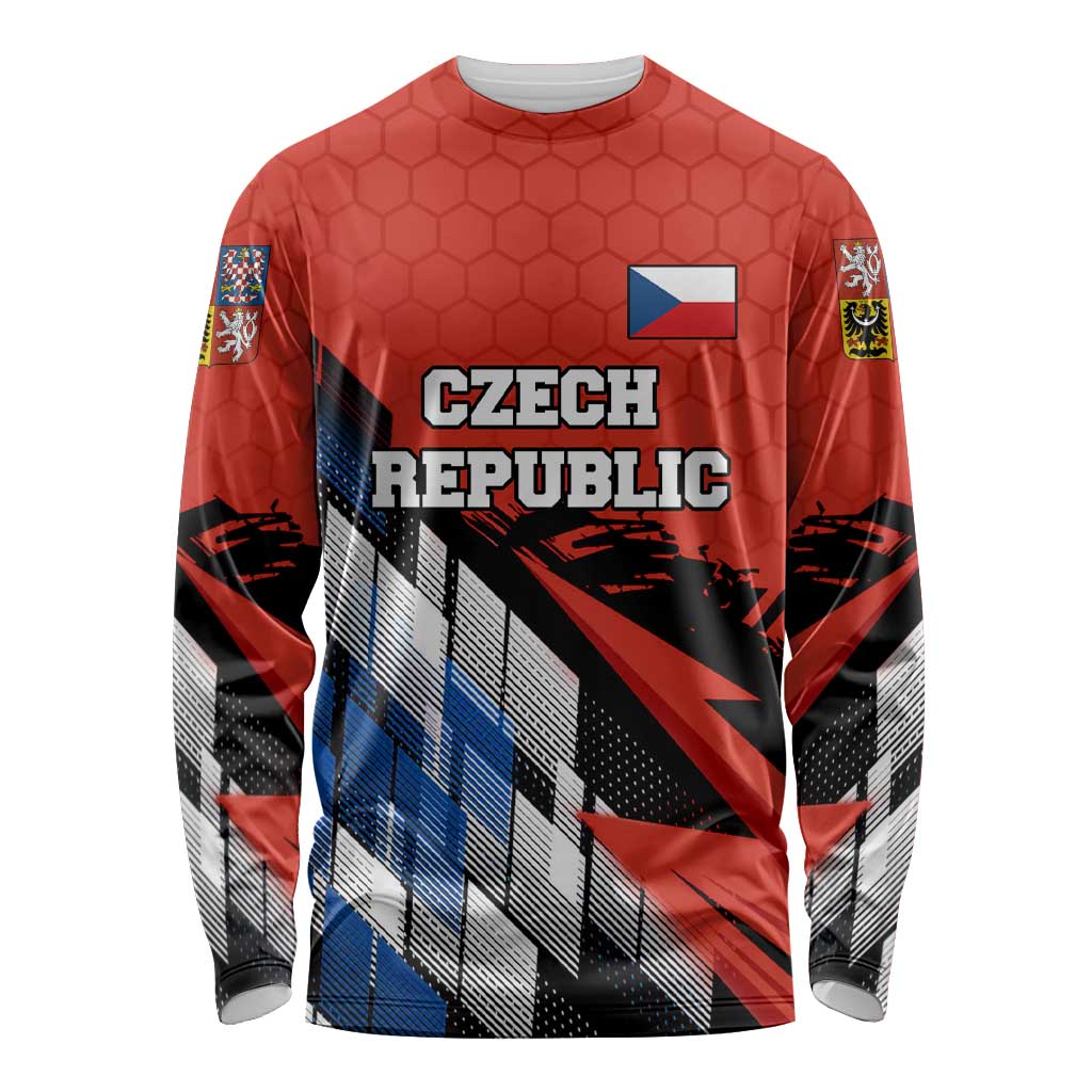 Czech Republic Long Sleeve Shirt with Red Black Blue Brushstroke Design and National Lion - Wonder Print Shop