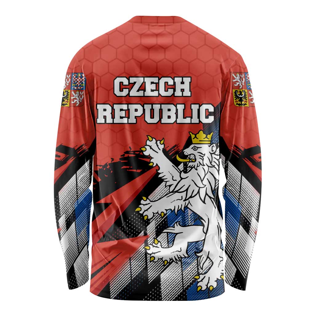 Czech Republic Long Sleeve Shirt with Red Black Blue Brushstroke Design and National Lion - Wonder Print Shop