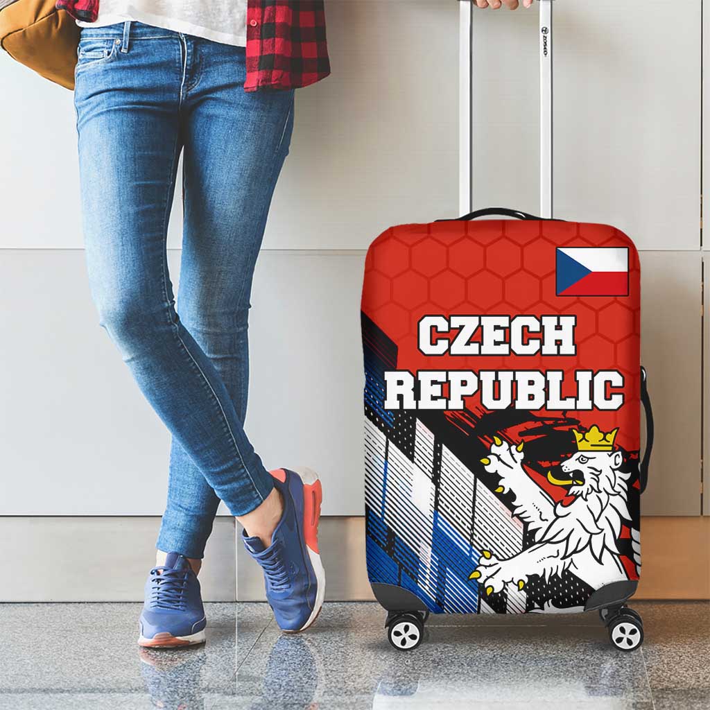 Czech Republic Luggage Cover with Red Black Blue Brushstroke Design and National Lion - Wonder Print Shop