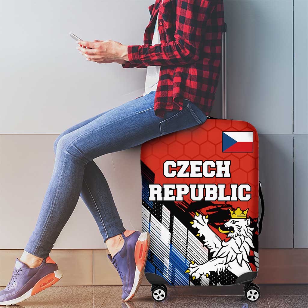 Czech Republic Luggage Cover with Red Black Blue Brushstroke Design and National Lion - Wonder Print Shop