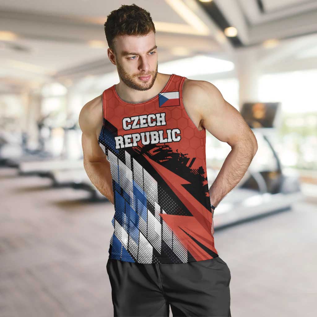 Czech Republic Men Tank Top with Red Black Blue Brushstroke Design and National Lion - Wonder Print Shop