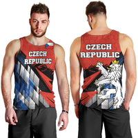 Czech Republic Men Tank Top with Red Black Blue Brushstroke Design and National Lion - Wonder Print Shop
