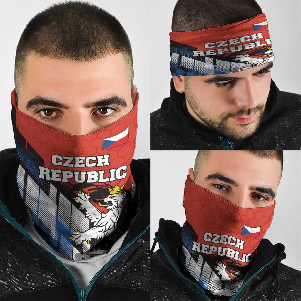 Czech Republic Neck Gaiter with Red Black Blue Brushstroke Design and National Lion TS04