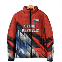 Czech Republic Padded Jacket with Red Black Blue Brushstroke Design and National Lion - Wonder Print Shop