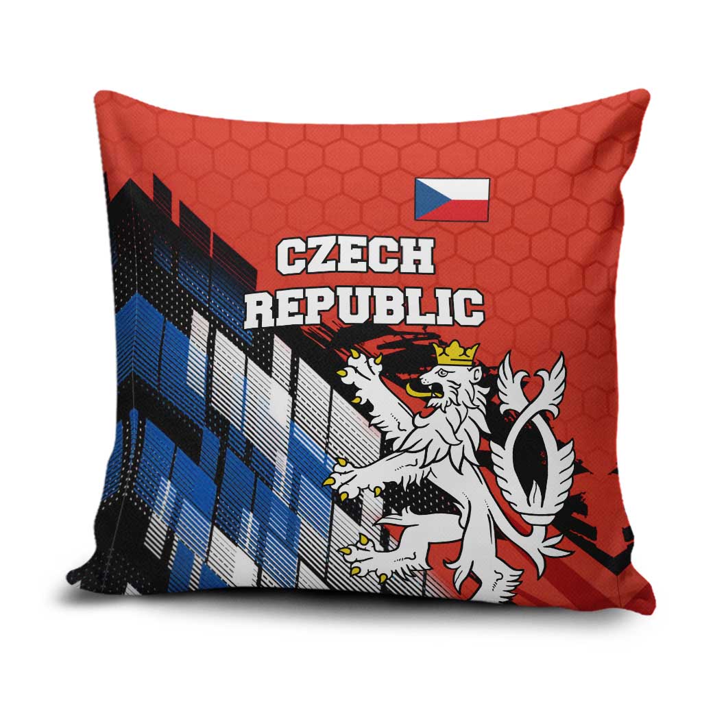 Czech Republic Pillow Cover with Red Black Blue Brushstroke Design and National Lion - Wonder Print Shop