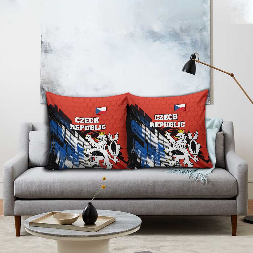 Czech Republic Pillow Cover with Red Black Blue Brushstroke Design and National Lion - Wonder Print Shop