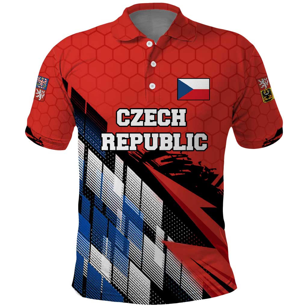 Czech Republic Polo Shirt with Red Black Blue Brushstroke Design and National Lion - Wonder Print Shop