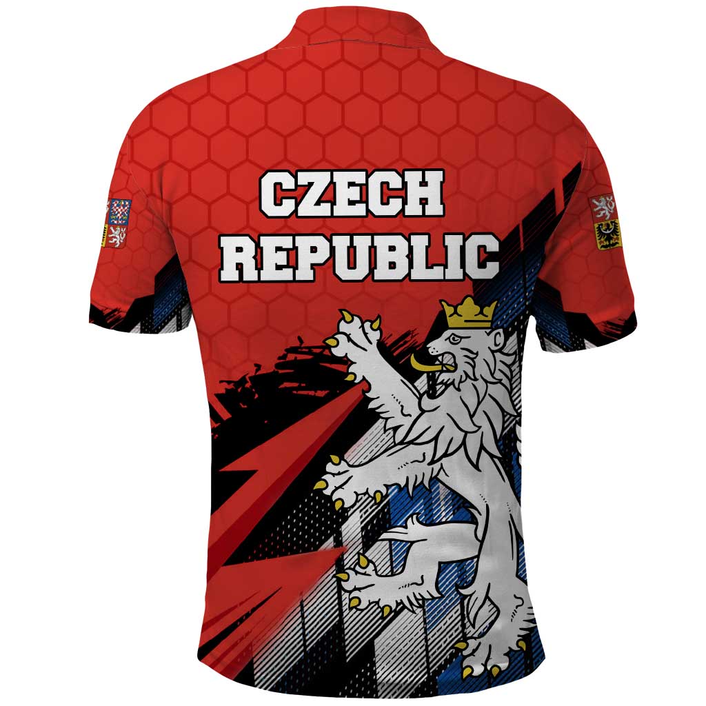 Czech Republic Polo Shirt with Red Black Blue Brushstroke Design and National Lion - Wonder Print Shop