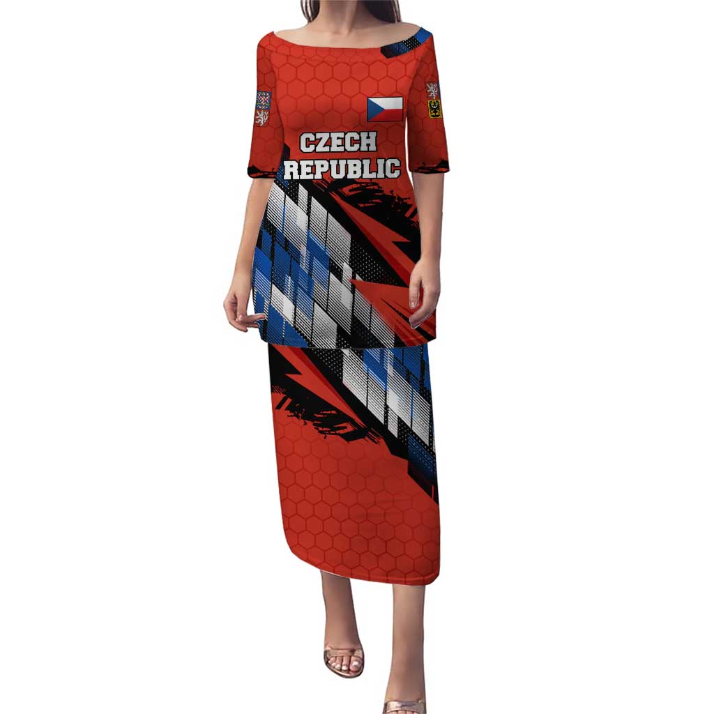 Czech Republic Puletasi with Red Black Blue Brushstroke Design and National Lion - Wonder Print Shop