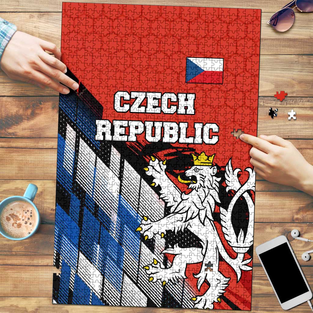 Czech Republic Puzzle with Red Black Blue Brushstroke Design and National Lion - Wonder Print Shop