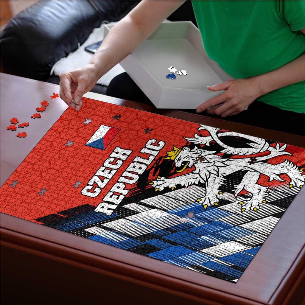 Czech Republic Puzzle with Red Black Blue Brushstroke Design and National Lion - Wonder Print Shop